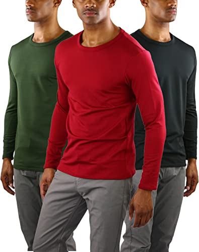 ToBeInStyle Men’s 3 Pack Premium Fleece Lined Microfiber Thermal Long Sleeve Crewneck Shirt Top – Black, Green, Red – 2XL