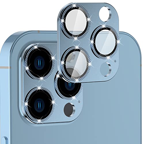 [2 Pack ] GAHOGA Camera Lens Protector Compatible for iPhone 13 Pro(6.1″) /13 pro max(6.7″) Electroplating Anti-Reflection Treatment/Alloy Frame/HD/Shatterproof/with Cleaning Kit -Sierra Blue