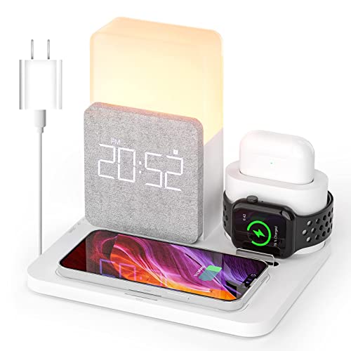Wireless Charging Station, 3 in 1 Charging Station, Dual Alarm Clock with Wireless Charger, iPhone 12/13/14 Pro/13 Mini/13 Pro Max/12 pro, Samsung, AirPods(QC3.0 Adapter Included)
