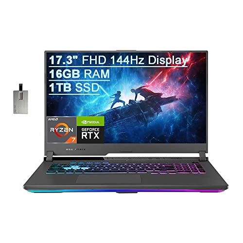 2021 ASUS ROG Strix G17 17.3″ FHD 144Hz Gaming Laptop Computer, AMD Ryzen 7-4800H 8-core, 16GB RAM, 1TB PCIe SSD, Backlit Keyboard, NVIDIA GeForce RTX 3060 Graphics, Windows 10, Gray, 32GB USB Card