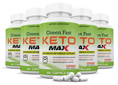 (5 Pack) Green Fast Keto Max 1200MG Pills Includes Apple Cider Vinegar goBHB Strong Exogenous Ketones Advanced Ketogenic Supplement Ketosis Support for Men Women 300 Capsules