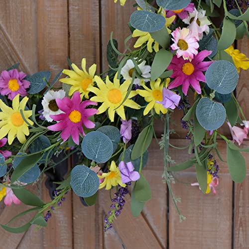 GAUDIUM 20inch Artificial Spring Wreaths, White Pink and Yellow Daisy Wreaths, Front Door Window Home Decor Wreaths and Holiday Celebrations Multicolor | The Storepaperoomates Retail Market - Fast Affordable Shopping