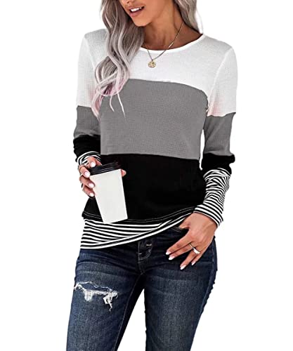 ANFTFH Womens Clothing Crewneck Sweatshirts Long Sleeve Fall Shirts Loose Fitting Tops for Women Gray-S