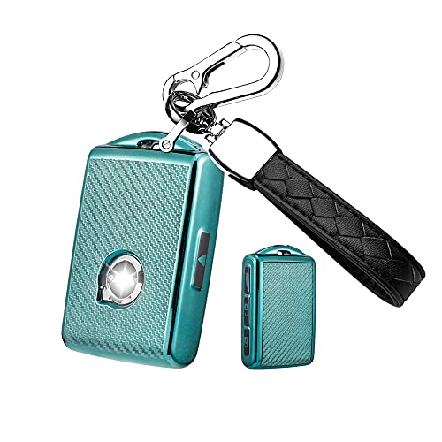 HIBEYO TPU Carbon Fiber Texture Car Key Fob Cover with Keychain fits for Volvo XC90 XC60 XC40 S60 S90 V90 V60 Polestar 1 T5 T6 Car Key Case Cover Jacket Smart Remote Car Key Holder 4 Button Green