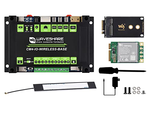 Waveshare Industrial IoT Wireless Expansion Module Designed for Raspberry Pi Compute Module 4 Bundle with 4G Module SIM7600G-H-PCIE 12V 2A Power Adapter and So on(8 Items)