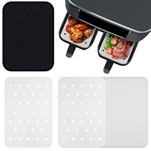 200Pcs Air Fryer Parchment Liners for Ninja Foodi Dual Air Fryer, Silicone Heat Insulation Pad & Perforated Air Fryer Parchment Liner, Air Fryer Accessories for DZ201