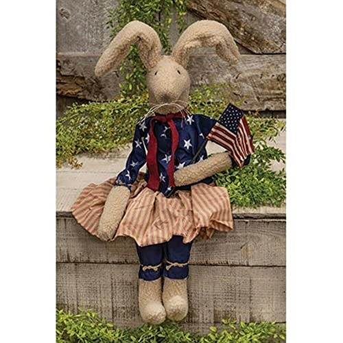 Betsy Bunny Americana Patriotic Primitive Folk Art Natural Ivory Rabbit Doll home and garden | The Storepaperoomates Retail Market - Fast Affordable Shopping