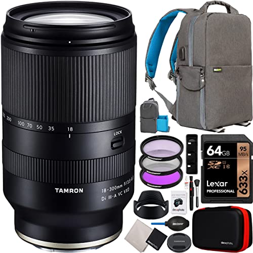 Tamron 18-300mm F/3.5-6.3 Di III-A VC VXD Zoom Lens for Fujifilm X-Mount APS-C Mirrorless Cameras (Model B061) Bundle with Deco Gear Photography Backpack + UV Polarizer FLD Filter Kit and Accessories