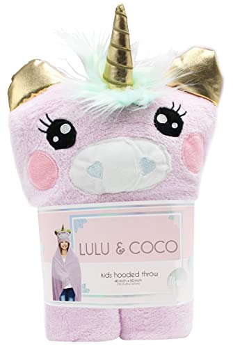Lulu & Coco -Unicorn- Hooded Blanket for Kids Cute Animal Throw with Hood for Children, Boys and Girls Toddler to Teen (Unique the Unicorn)