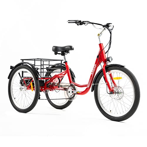 DWMEIGI Adult Electric Tricycle 3 Wheel Electric Bike with 24 Inch Wheel,Low Step-Through Frame with Removable 36V 13AH Lithium Battery, Cargo Basket (Red)