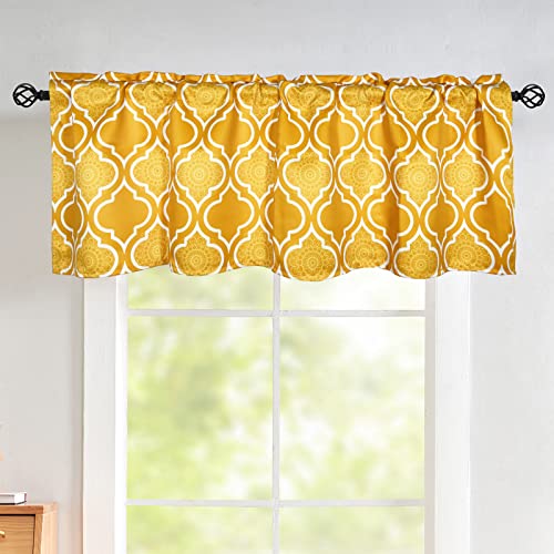 Luvyohmee Yellow Valance Curtains Moroccan, Floral Lattice Kitchen Curtains , 18 inch Rod Pocket Curtain Valances for Bathroom/Dining Room/Living Room/Blinds, 1 Panel