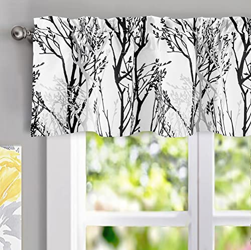 DriftAway Tree Branch Abstract Ink Printing Lined Thermal Insulated Window Curtain Valance Rod Pocket 52 Inch by 14 Inch Plus 2 Inch Header Black White