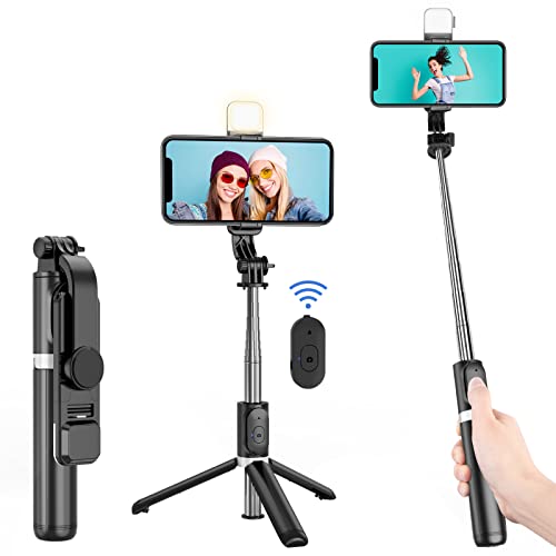UBeesize Selfie Stick with Wireless Bluetooth Remote, Portable 41 Inch Gopro Selfie Stick Tripod with Light, Compatible with iPhone 14/13 Pro/12/11 Pro/Max/XS/XR/X/8/7 and Android Smartphones1