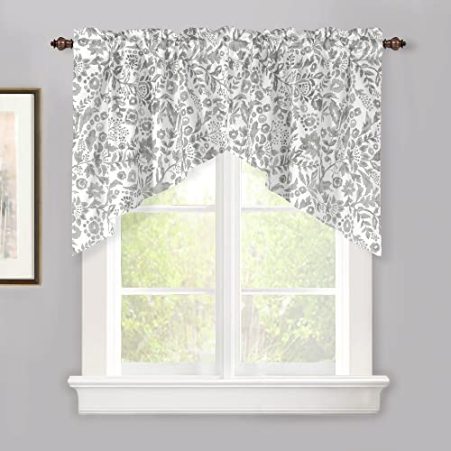 DriftAway Julia Room Darkening Window Treatment for Bay Window Knife Edge Swag Curtain Valance Watercolor Blooming Floral for Kitchen Tier Curtain Living Room Bathroom Rod Pocket 2 Panels W36xL35 Gray
