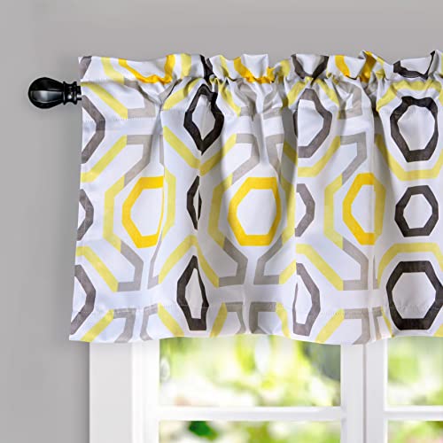 DriftAway Camden Blackout Valance for Kitchen Geometric Lattice Printed 18 Inch Length Valance for Living Room Bedroom Rod Pocket Thermal Insulated Window Treatment 52×18 Inch Yellow