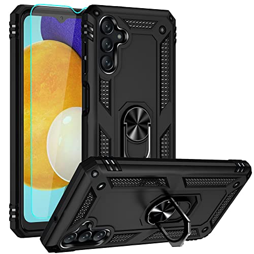 Galaxy A13 5G Case, Samsung A13 5G Case, Galaxy A04s Case with HD Screen Protector, Military-Grade Ring Holder Stand Car Mount Drop Tested Shockproof Cover Phone Case for Galaxy A13 5G/ A04s, Black