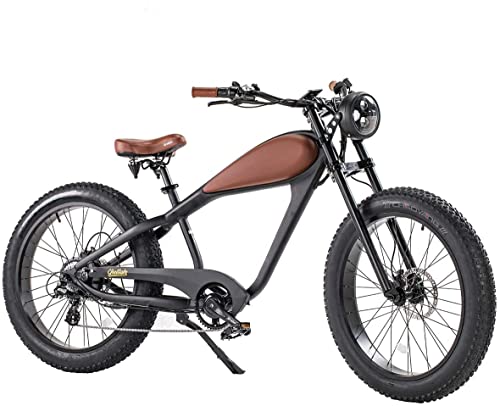 REVI Cheetah Bike Electric Bike Cafe Racer 750W 26inch Fat Tire Motorcycle 7 Speed Mountain Beach Snow Cruiser Adults