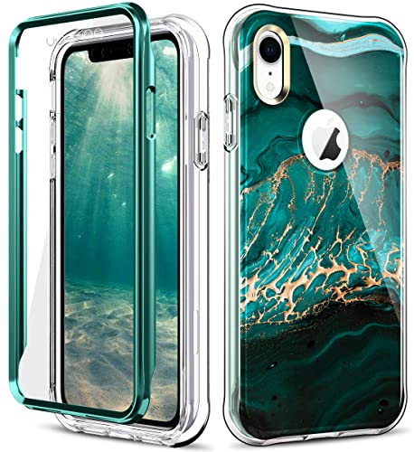 ZHOGTNEG Compatible with iPhone XR Case with Screen Protector, Dual Layer Anti-Scratch Full Body Shockproof Protective TPU Slim case Cover for Apple iPhone xr 6.1 inch Marble