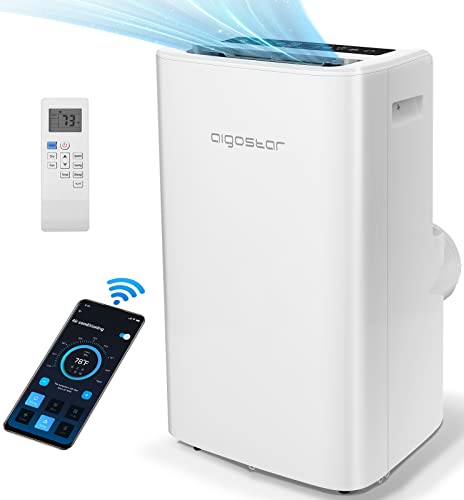 Aigostar 12000 BTU Smart Portable Air Conditioner, Dehumidifier, Fan, 4-in-1 Floor AC Unit Rooms Up to 550 Sq.Ft, LED Display, App & Remote Control, 24H Timer, with Easy-to-Install Window Kit, White