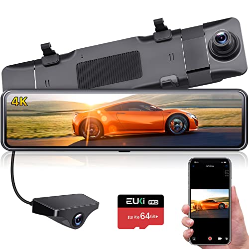 Mirror Dash Cam 4K WiFi 11” Rear View Mirror Camera Front and Rear Dash Camera for Car with IMX415 Sensor, APP Control, 64GB Card Pre-Installed, HDR, GPS, G-Sensor…