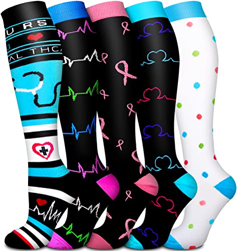 Compression Socks for Women & Men Circulation (5 Pairs)- Best Support for Nurses, Running, Hiking, Athletic, Pregnancy