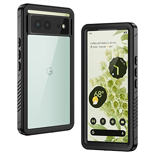Lanhiem for Google Pixel 6 Case, IP68 Waterproof Dustproof Shockproof Case with Built-in Screen Protector, Full Body Rugged Protective Cover for Google Pixel 6, Black/Clear