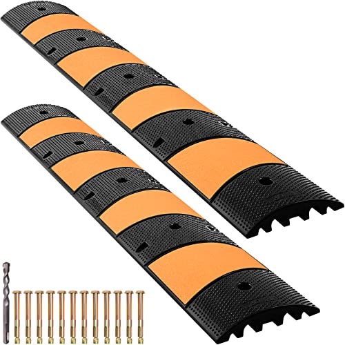 VEVOR Rubber Speed Bump, 2 Pack 2 Channel Speed Bump Hump, 72.8″ Long Modular Speed Bump Rated 22000 LBS Load Capacity, 72.8 x 12.2 x 2.2 Garage Speed Bump for Asphalt Concrete Gravel Driveway-6 FT