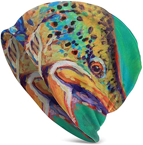 RIUARA Brook Trout Fly Fishing Slouchy Beanie Chemo Knit Hat Scarf Sleep Skull Cap for Adult Daily Skullcap Lightweight