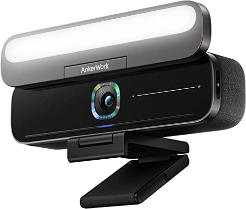 AnkerWork B600 Video Bar with 4-in-1 Design (2K Cam with Speaker, Mic, Light), AI Video Conference Cam, 2K Computer Cam with Mic, Noise Cancellation, 4-Mic Array, Webcam with Speaker, Built-in Light