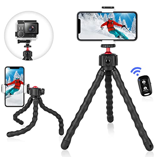 UBeesize Phone Tripod, Flexible iPhone Tripod with Bluetooth Remote and Cold Shoe, Waterproof Camera Tripod Stand for Video Recording/Streaming/Photography, Compatible with All Cell Phone/Sony/Gopro1