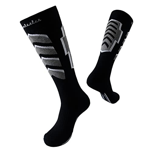 Bulinlulu Merino Wool Ski Socks 2 Pairs Pack for Skiing, Snowboarding, Hunting Hiking Cold Weather, Winter Performance Sport Socks(Black,X-Large)