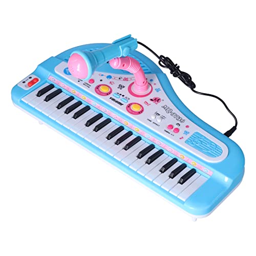 Shanrya Kids Piano Keyboard, Different Sound Effects Mini Size Interesting Fun Baby Piano Convenient Practical with Microphone Raised Feet Microphone Stand for Home(Electronic Organ-Blue)