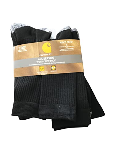 Carhartt Men’s Socks Polyester/Nylon/Spandex CHMA2416C6 (Work Crew 6 Pairs Sock) Black (Large)