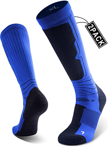 GoldArmor 2 Pack Unisex Merino Wool Winter Warm Thermal Ski Socks, Blue, S