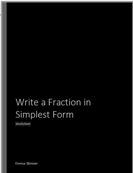 Write a Fraction in Simplest Form Worksheet
