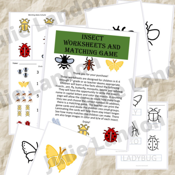 Handwriting & Math – Fun with Insects worksheets