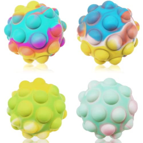Pop Ball 4 Packs 3D Silicone Squeeze Balls Toy Push Bubble Pop Its Fidget Toys Squishy Stress Balls Sensory Toys for Kids and Adults