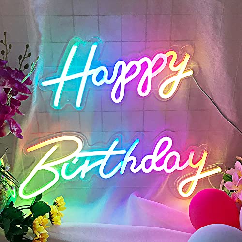 2PCS Colorful Happy Birthday Neon Signs with Smart Dimmable Switch RGB Controller for Wall Decor, Rainbow Dream Color Led Neon Light Sign for All Age Birthday Party Gift – by Colysor