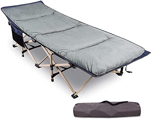 REDCAMP Folding Camping Cots with Cot Pads for Adults Heavy Duty, 28″ Extra Wide Sturdy Portable Sleeping Cot for Camp Office Use, Blue