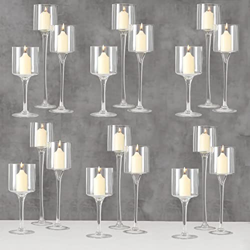 Glass Candleholders Tea Light Candle Holders Wedding Weddings Hurricane Tall Elegant Ideal for Dining Party Home Decor Parties Table Gifts Tealight Clear Gifts Different Sizes (6 Sets Large Clear)