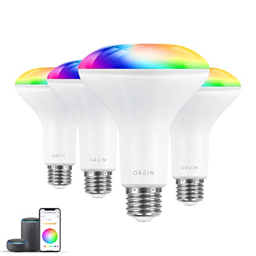 OREiN Smart Flood Light Bulbs, Music Sync RGBTW LED Color Changing Light Bulb, 65W Equivalent BR30 WiFi LED Light Bulbs, WiFi Smart Bulbs That Work with Alexa/Google Home/Siri, 650LM CRI>90 4 Pack