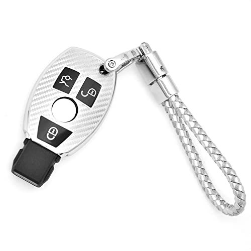 FengleAuto for Mercedes Benz Key Fob Cover, Key Case Cover Compatible with Mercedes Benz C E S M CLS CLK G Key Fob keychain (Silver)