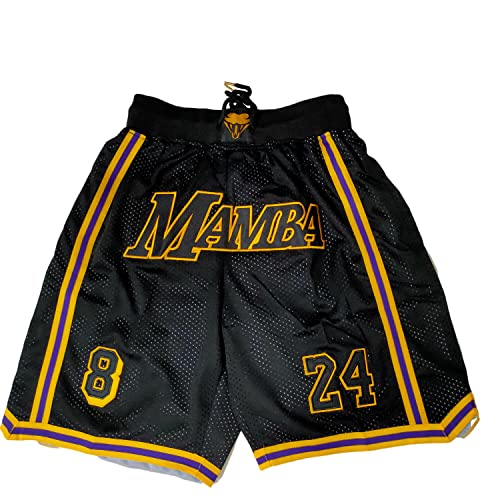 Enjeolon Basketball Shorts, Men Retro Mesh Embroidered with Pockets, Mens Fans Workout Gym Athletic Casual Shorts (Small, Black Mamba)