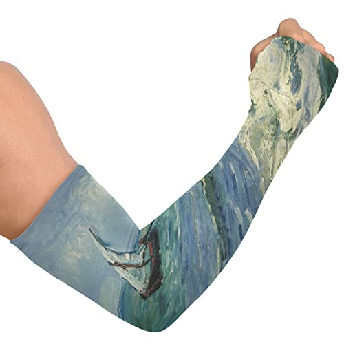 WELLDAY Van Gogh Sailboat Arm Sleeves with Thumb Hole UV Sun Protection Cooling for Driving Cycling Golf Fishing