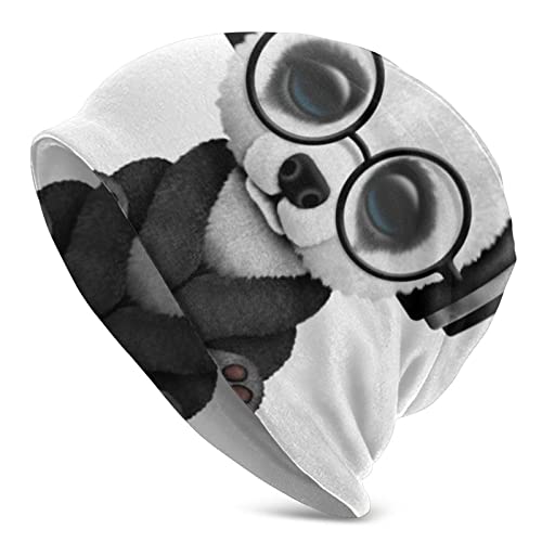 RIUARA Panda Wearing Glasses Unisex Beanie Hat Slouchy Beanie Cap Knit Hat for Men Women Skull Cap Fisherman Beanie Hat Cute Chemo Hat Gift