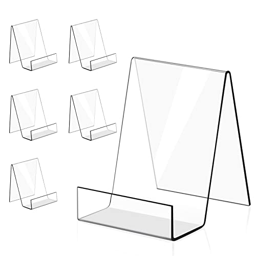 Elimons 6PACK Acrylic Book Stand Clear Acrylic Display Easel Holder for Displaying Picture Albums, Books, Music Sheets, Notebooks, Artworks,CDs, etc. (Clear-6 Pack, Small)