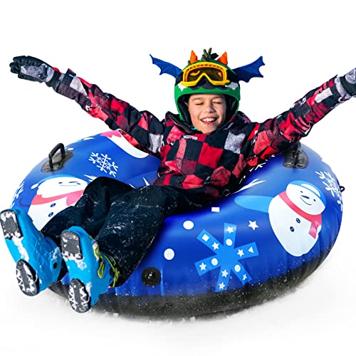 Snow Tube, Super Big 48″ Inflatable Snow Sled Toboggan Heavy Duty Winter Snow Tube Thicker 0.8mm Snow Rider or Water Float with Sturdy Handles, Repair Kit&Pulling Rope for Christmas Winter Outdoor 