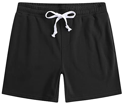 Solatin 5.5″ Athletic Gym Mens Shorts Cotton Jogger Workout Lounge Jersey Zipper Pocket Sweat Shorts Men Black M