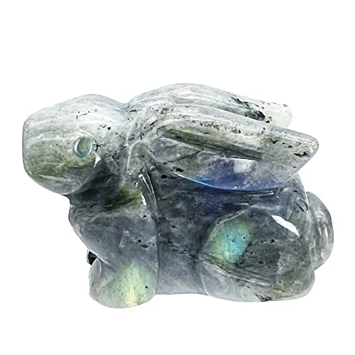 Neyisaa Hand Carved Stone Sitting Rabbit Statue, Healing Crystal Bunny Animal Figurines Sculpture Pocket Stones Home Decoration Easter Day Gift 2 Inches, Grey Moonstone