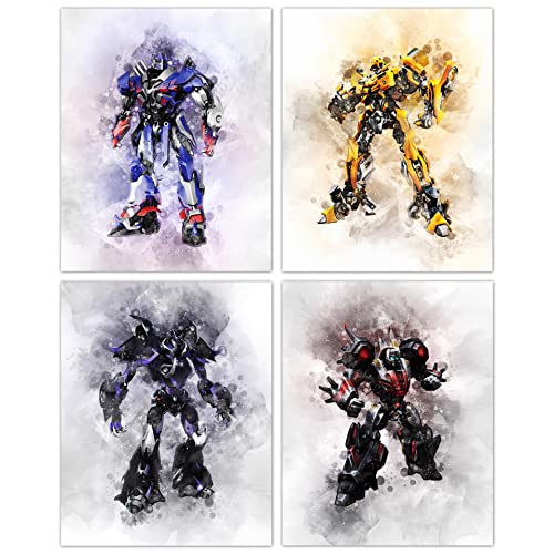 Transformers Poster Wall Art For Boys Room – Transformers Decor For Kids Bedroom – Perfect Kids Room decor For Boys – Makes A Great Birthday Gift – Megatron Optimus Prime Bumblebee – Transformer Movie Poster Wall Art – Unframed (8×10) Set of 4